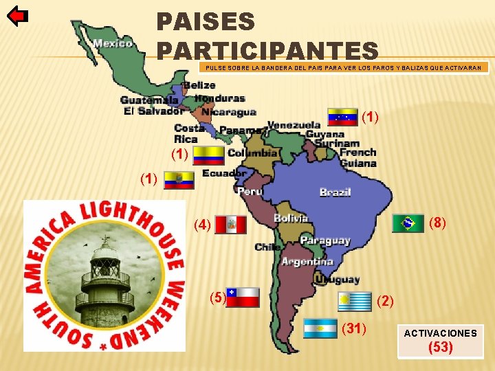 PAISES PARTICIPANTES PULSE SOBRE LA BANDERA DEL PAIS PARA VER LOS FAROS Y BALIZAS