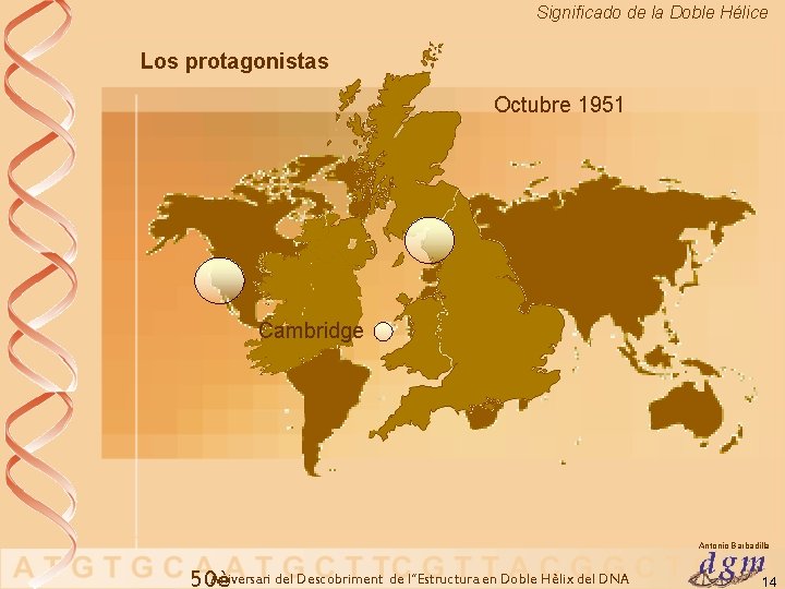 Significado de la Doble Hélice Los protagonistas Octubre 1951 Cambridge Antonio Barbadilla Aniversari del