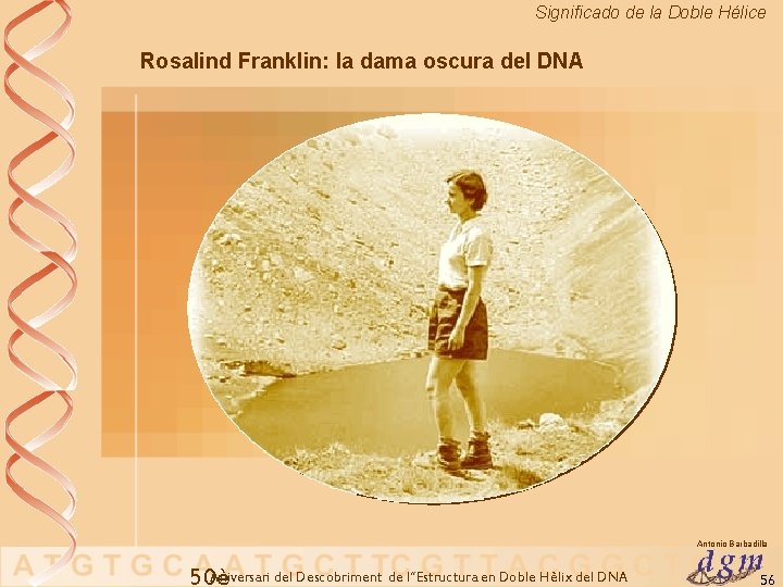 Significado de la Doble Hélice Rosalind Franklin: la dama oscura del DNA Antonio Barbadilla