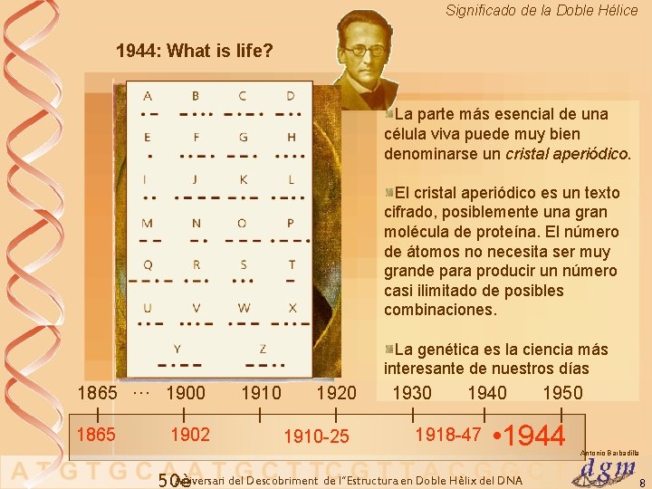 Significado de la Doble Hélice 1944: What is life? La parte más esencial de