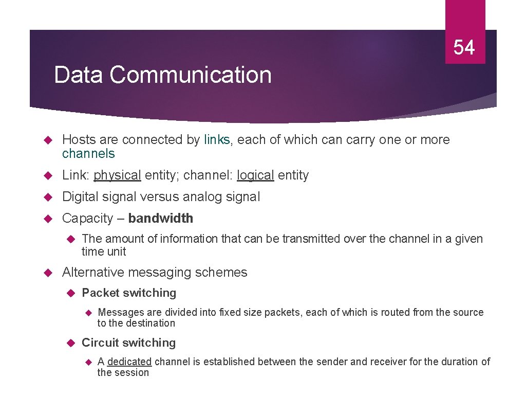 54 Data Communication Hosts are connected by links, each of which can carry one