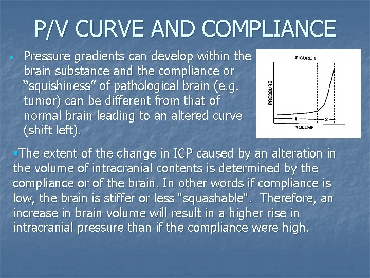 P/V CURVE AND COMPLIANCE § Pressure gradients can develop within the brain substance and