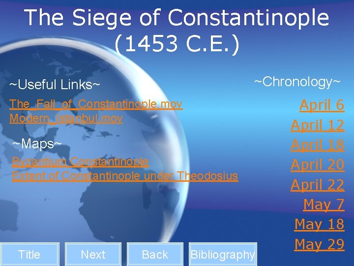 The Siege of Constantinople (1453 C. E. ) ~Chronology~ ~Useful Links~ The_Fall_of_Constantinople. mov Modern_Istanbul.
