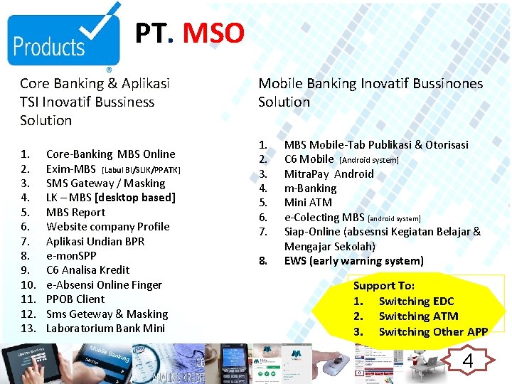 PT. MSO Core Banking & Aplikasi TSI Inovatif Bussiness Solution 1. 2. 3. 4.