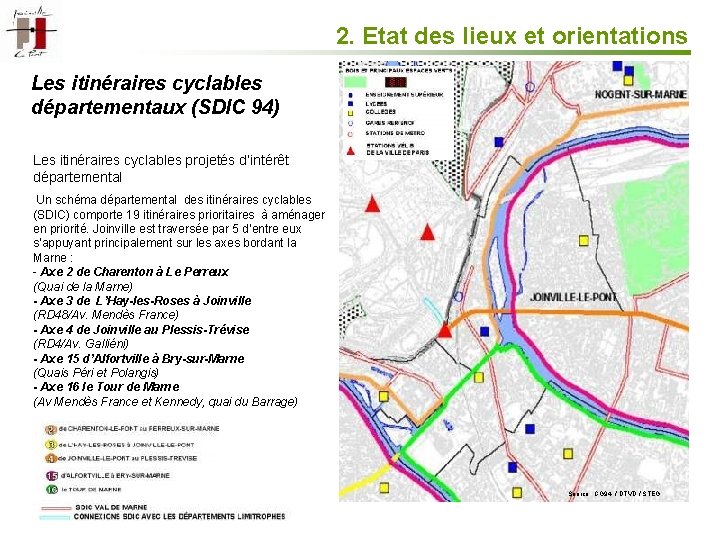 2. Etat des lieux et orientations Les itinéraires cyclables départementaux (SDIC 94) Les itinéraires