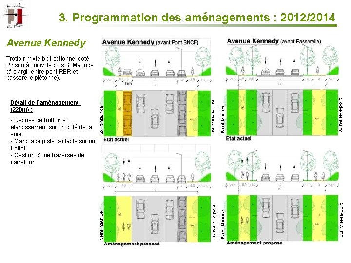 3. Programmation des aménagements : 2012/2014 Avenue Kennedy Joinville-le-pont Saint Maurice Joinville-le-pont - Reprise