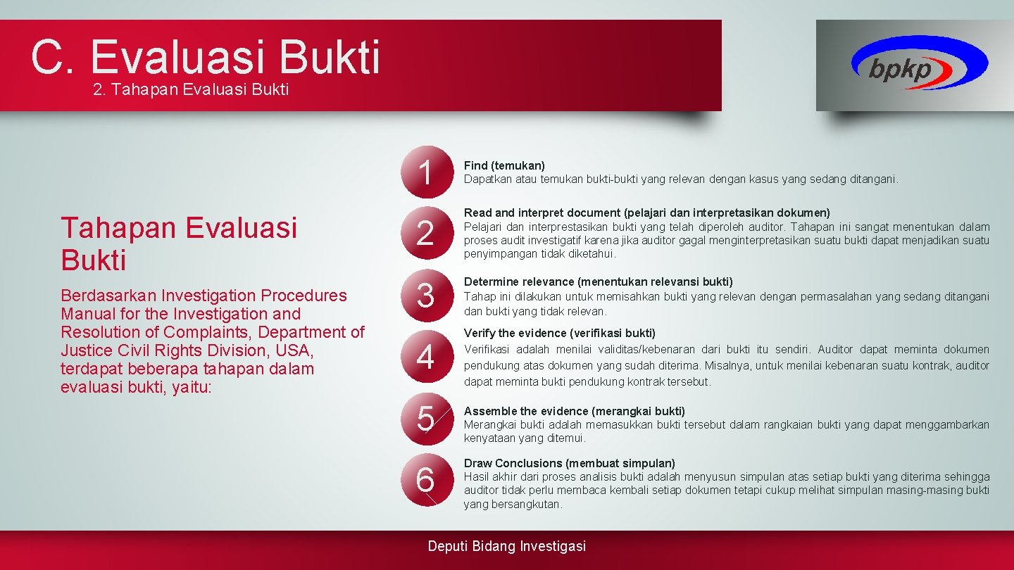 C. Evaluasi Bukti 2. Tahapan Evaluasi Bukti Berdasarkan Investigation Procedures Manual for the Investigation