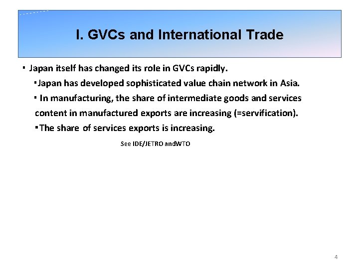 I. GVCs and International Trade ・ Japan itself has changed its role in GVCs