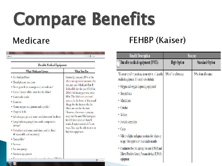Compare Benefits Medicare FEHBP (Kaiser) 