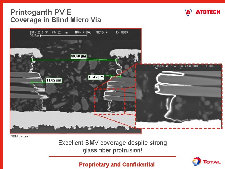 Printoganth PV E Coverage in Blind Micro Via SEM picture Excellent BMV coverage despite
