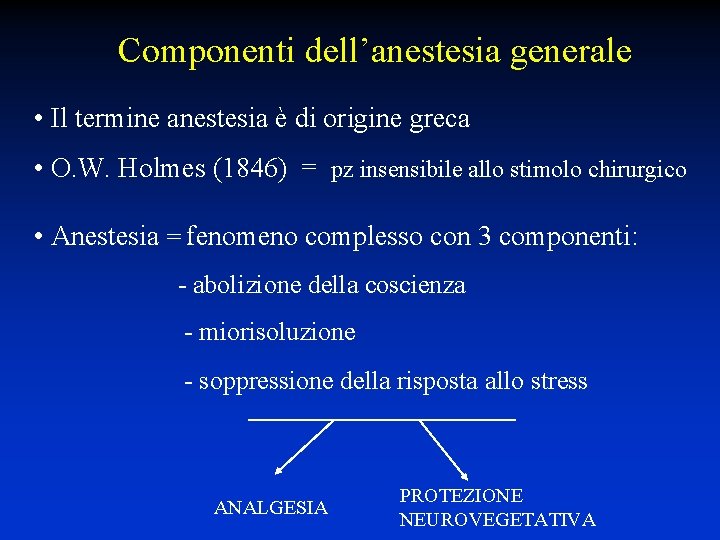 Componenti dell’anestesia generale • Il termine anestesia è di origine greca • O. W.