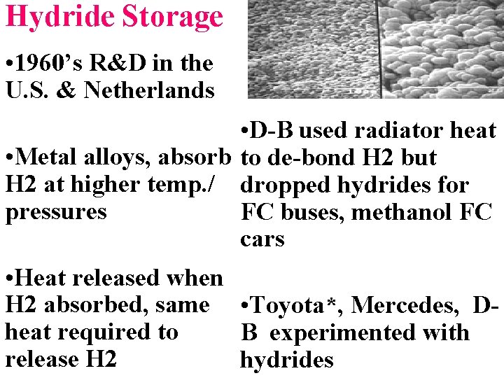 Hydride Storage • 1960’s R&D in the U. S. & Netherlands • D-B used