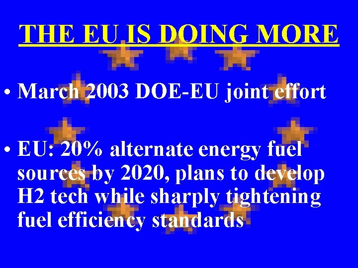 THE EU IS DOING MORE • March 2003 DOE-EU joint effort • EU: 20%