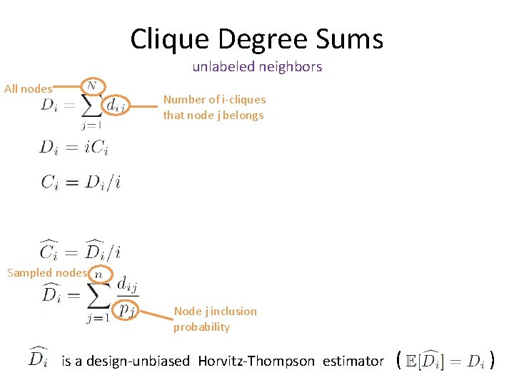 Clique Degree Sums unlabeled neighbors All nodes Number of i-cliques that node j belongs