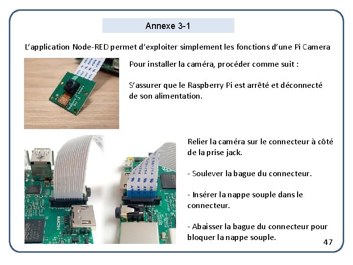 Annexe 3 -1 L’application Node-RED permet d’exploiter simplement les fonctions d’une Pi Camera Pour