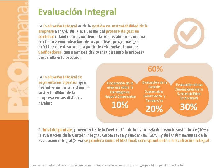 Evaluación Integral La Evaluación Integral mide la gestión en sustentabilidad de la empresa a