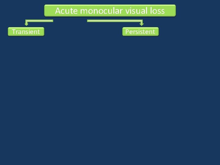 Acute monocular visual loss Transient Persistent Acute monocular visual loss Transient Persistent