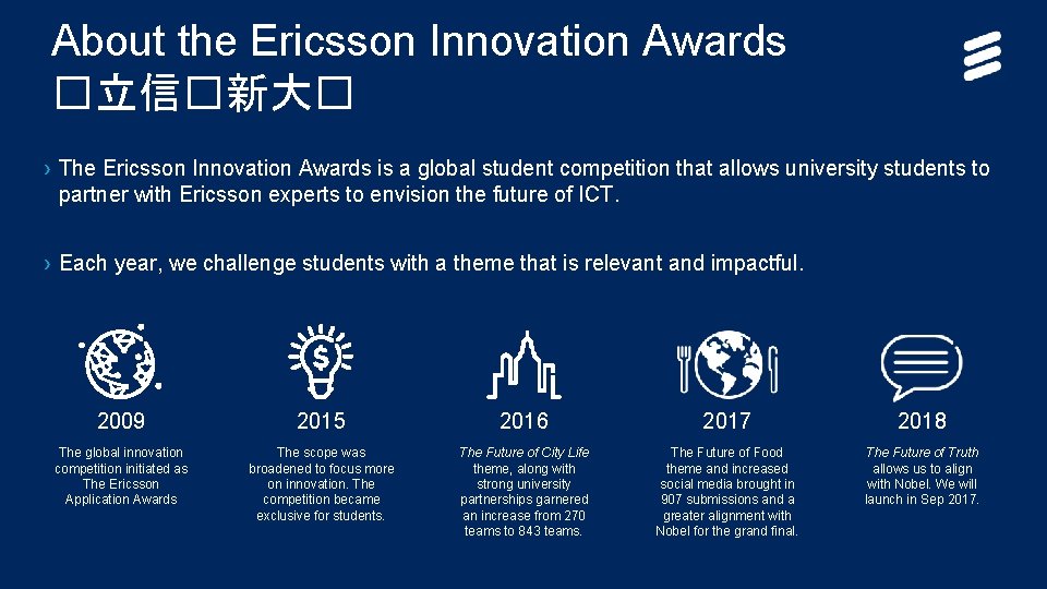 About the Ericsson Innovation Awards �立信�新大� › The Ericsson Innovation Awards is a global