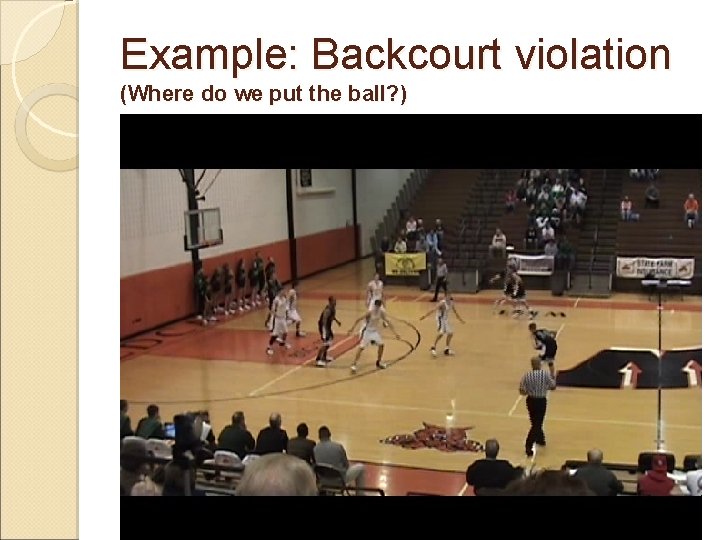 Example: Backcourt violation (Where do we put the ball? ) 
