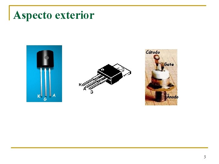 Aspecto exterior Cátodo Gate K K G A A G nodo 5 