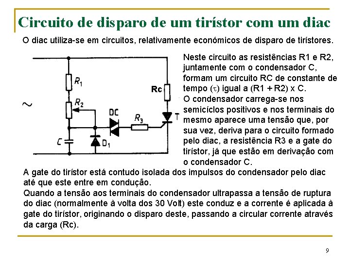 Circuito de disparo de um tirístor com um diac O diac utiliza-se em circuitos,