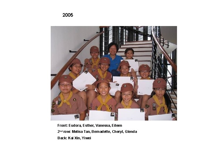 2005 Front: Eudora, Esther, Vanessa, Eileen 2 nd row: Melisa Tan, Bernadette, Cheryl, Glenda