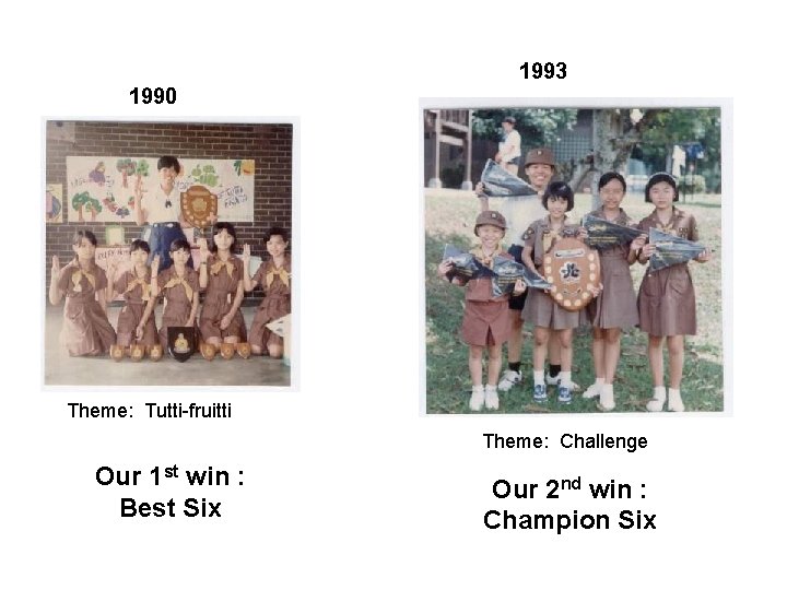 1993 1990 Theme: Tutti-fruitti Theme: Challenge Our 1 st win : Best Six Our