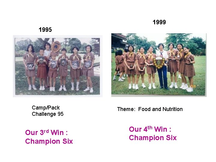 1999 1995 Camp/Pack Challenge 95 3 rd Our Win : Champion Six Theme: Food