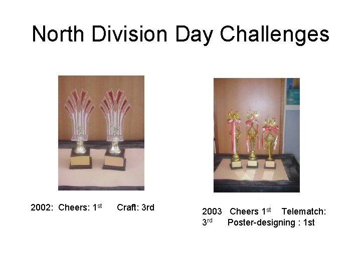 North Division Day Challenges 2002: Cheers: 1 st Craft: 3 rd 2003 Cheers 1