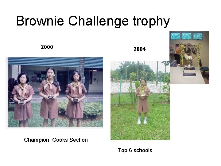 Brownie Challenge trophy 2000 2004 Champion: Cooks Section Top 6 schools 