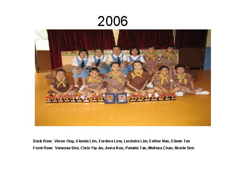 2006 Back Row: Veron Ong, Glenda Lim, Eurdora Low, Lecindra Lim, Esther Neo, Eileen