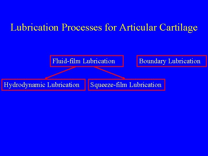 Lubrication Processes for Articular Cartilage Fluid-film Lubrication Hydrodynamic Lubrication Boundary Lubrication Squeeze-film Lubrication 