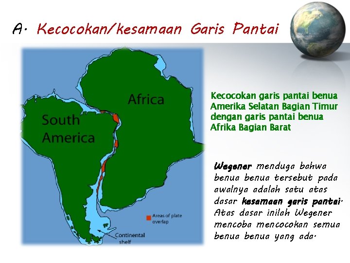 A. Kecocokan/kesamaan Garis Pantai Kecocokan garis pantai benua Amerika Selatan Bagian Timur dengan garis