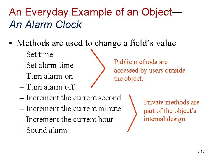An Everyday Example of an Object— An Alarm Clock • Methods are used to