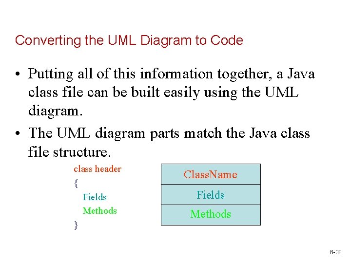 Converting the UML Diagram to Code • Putting all of this information together, a