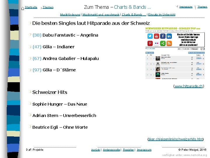 Startseite Zum Thema – Charts & Bands … Themen Impressum Themen Musikförderung | Musikmarkt