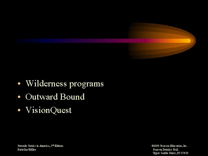  • Wilderness programs • Outward Bound • Vision. Quest Juvenile Justice in America,