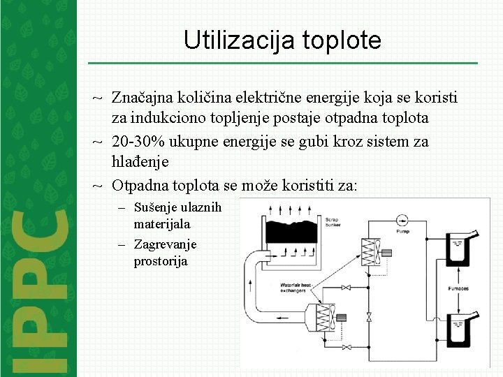 Utilizacija toplote ~ Značajna količina električne energije koja se koristi za indukciono topljenje postaje