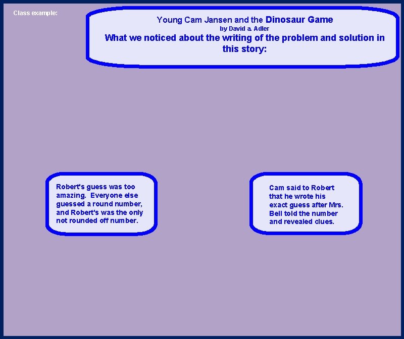 Class example: Young Cam Jansen and the Dinosaur Game by David a. Adler What