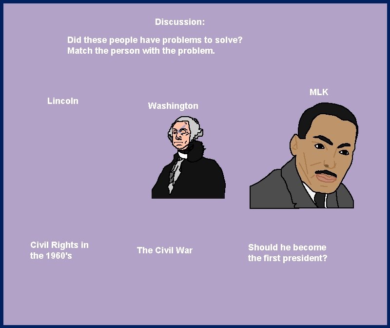 Discussion: Did these people have problems to solve? Match the person with the problem.