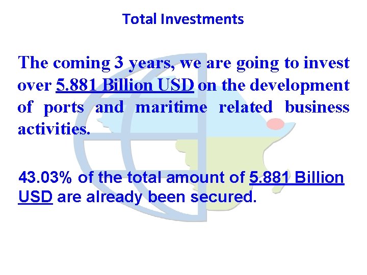Total Investments The coming 3 years, we are going to invest over 5. 881
