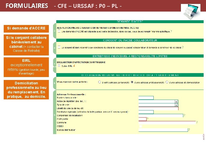  FORMULAIRES - CFE – URSSAF : P 0 – PL - Si demande