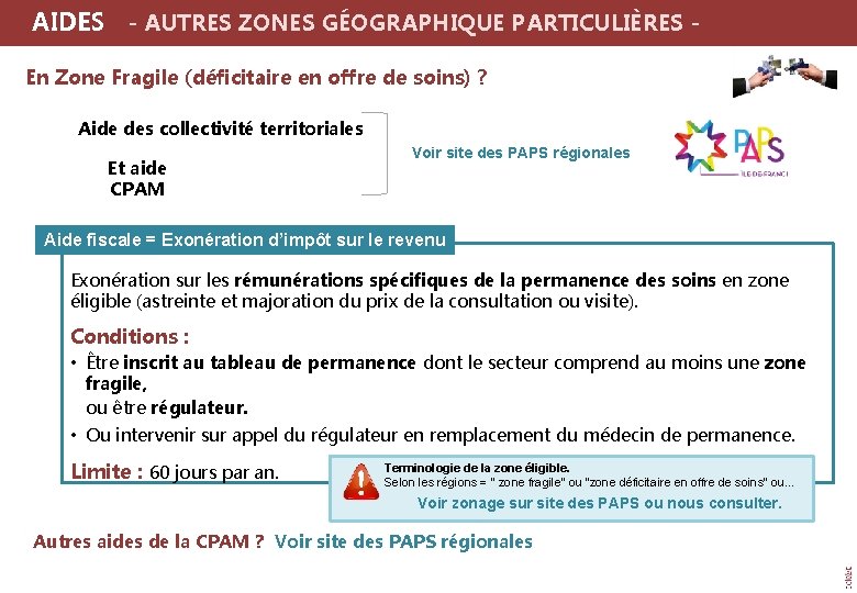  AIDES - AUTRES ZONES GÉOGRAPHIQUE PARTICULIÈRES En Zone Fragile (déficitaire en offre de