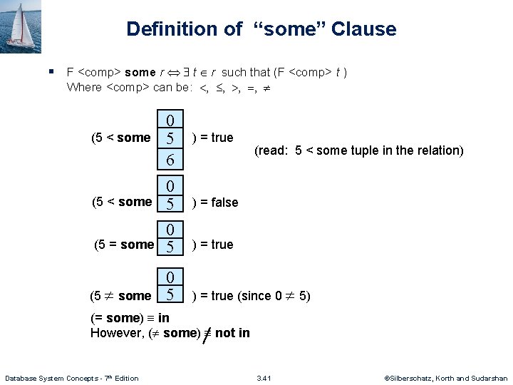Definition of “some” Clause § F <comp> some r t r such that (F