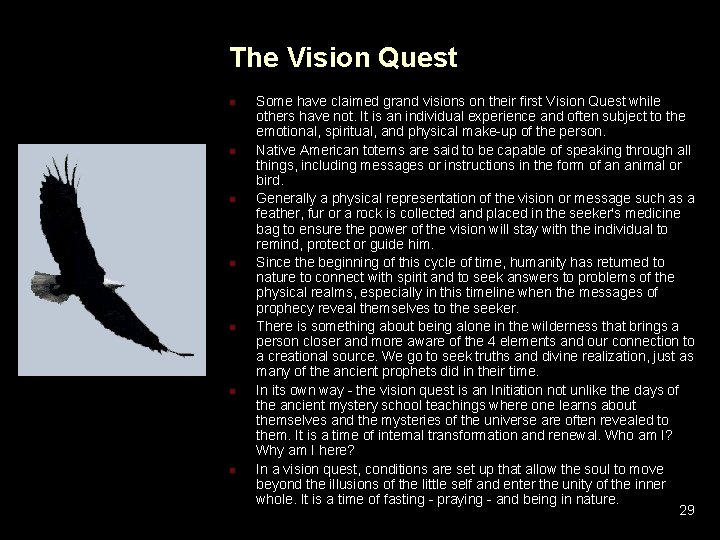 The Vision Quest n n n n Some have claimed grand visions on their