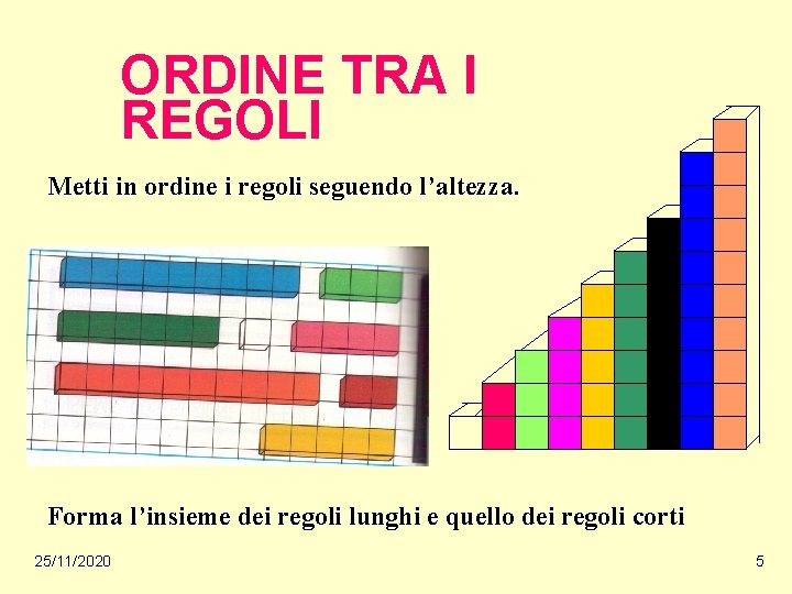 ORDINE TRA I REGOLI Metti in ordine i regoli seguendo l’altezza. Forma l’insieme dei