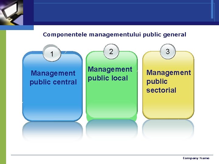Componentele managementului public general 1 Management public central 2 3 Management public local Management