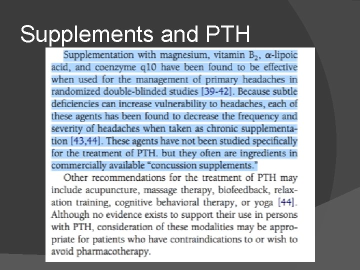 Supplements and PTH 
