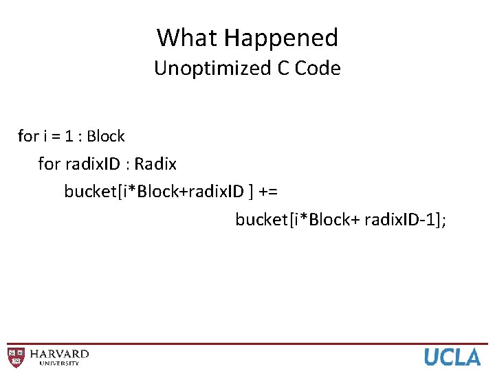 What Happened Unoptimized C Code for i = 1 : Block for radix. ID