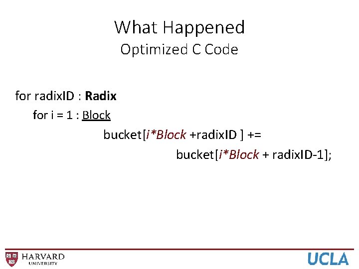 What Happened Optimized C Code for radix. ID : Radix for i = 1